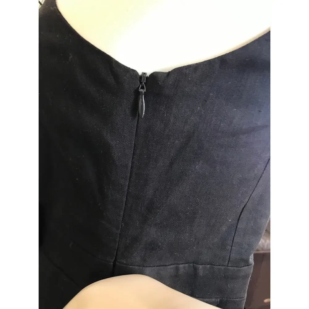 Banana Republic Linen Blend Crop Jumpsuit 14 Black Sleeveless Square Neck
